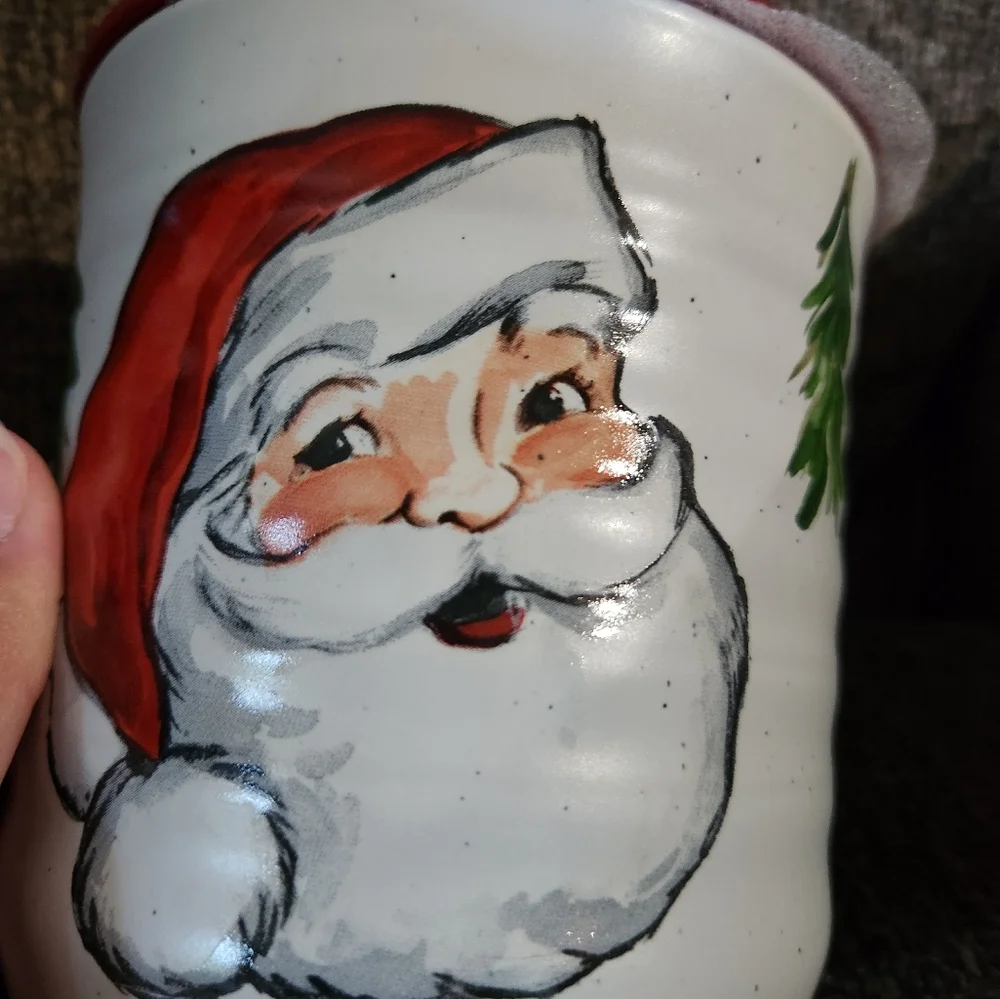 Christmas Santa Claus Canister New White Red Peppermint And Pine